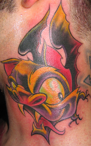 Looking for unique  Tattoos? bat on a neck tattoo
